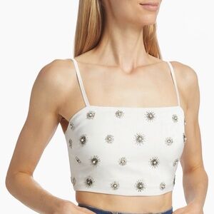 Ramy Brook Women’s White Satin Beaded Crop Top Size 4 New with Tags MSRP $385